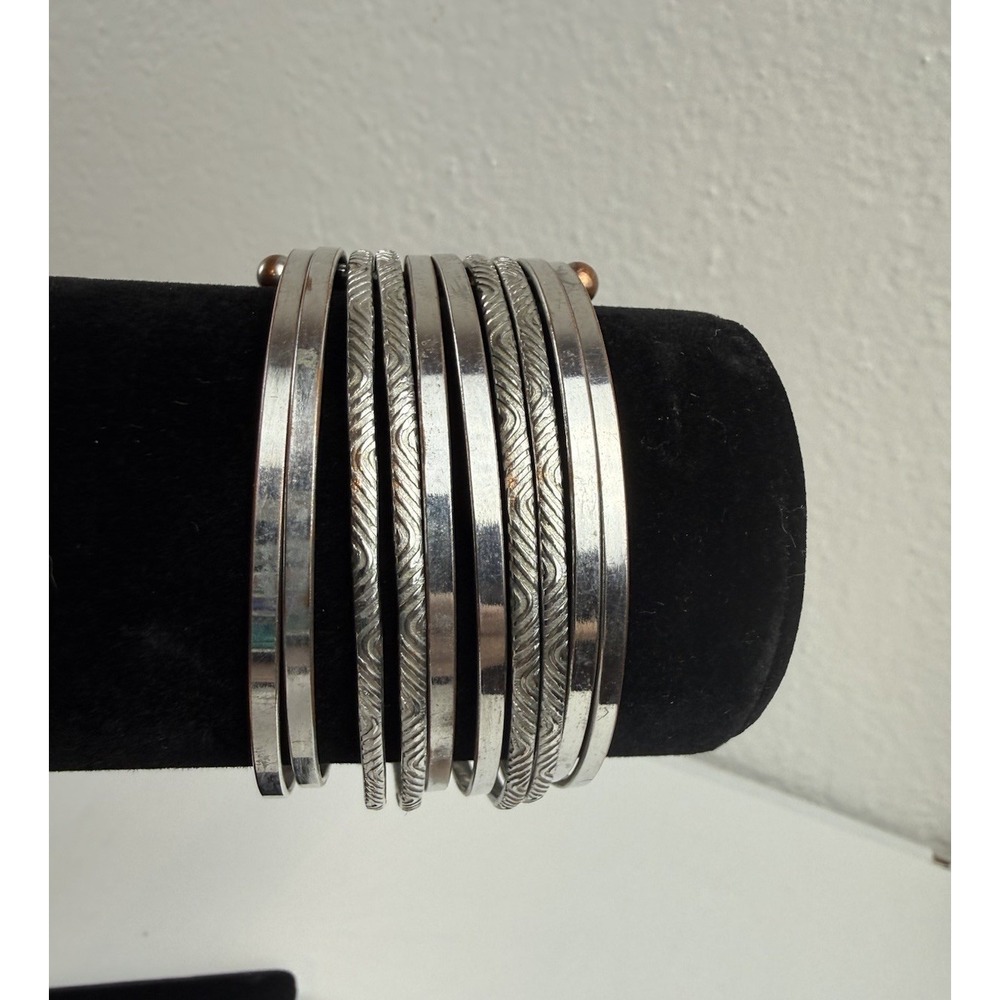 Vintage Silver Tone Multi Strand Etched Wide Cuff Bangle Bracelet Boho Bohemian